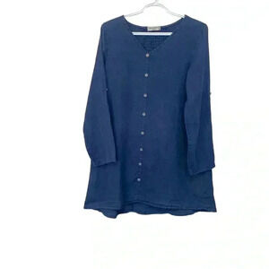 Terzo Millennio 100% linen long sleeved, tunic style top w  decorative buttons